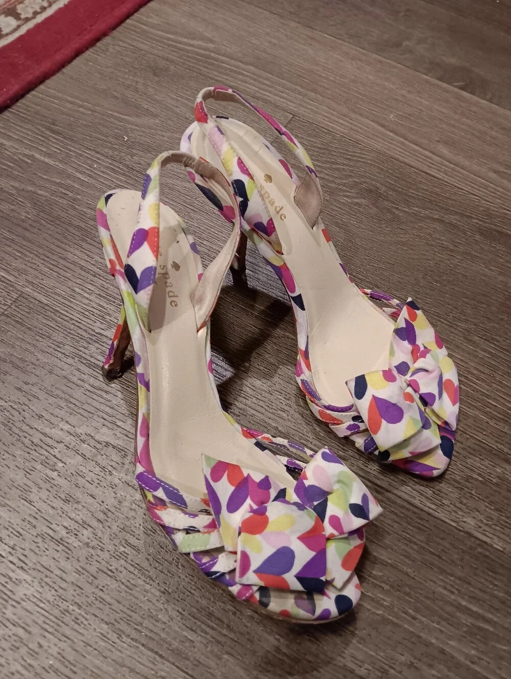 kate spade Multicolor Teardrop Print Slingback Heels with Bow
